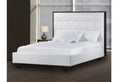 R163 Grid Tufted Upholstered Platform Bed with Espresso Wood Trim