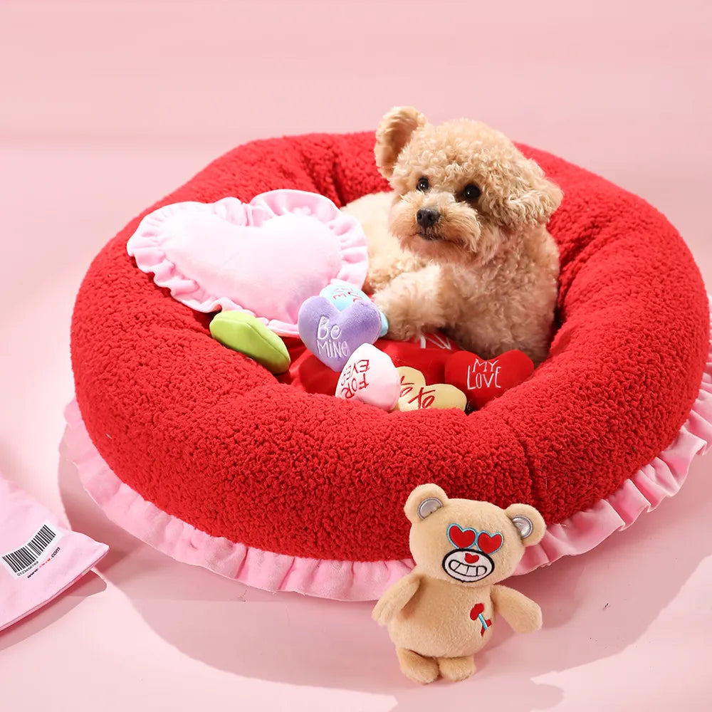 Valentine Dog Bed Red Fluffy Round Dog Bed