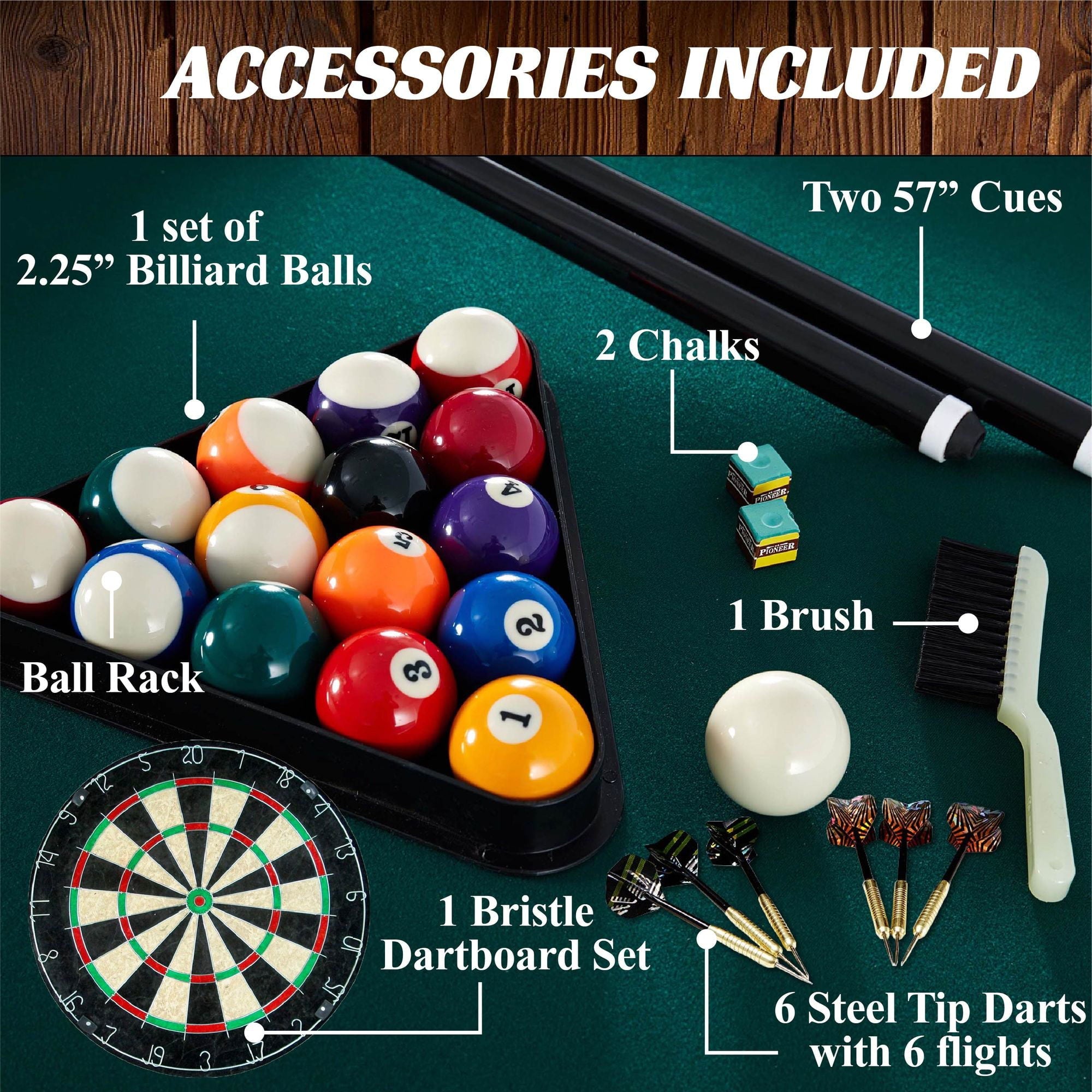 84-Inch Arcade Pool Table with Bonus Dartboard Set, Green