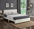 IF 5482 White PU Platform Bed with Footboard Storage Drawer