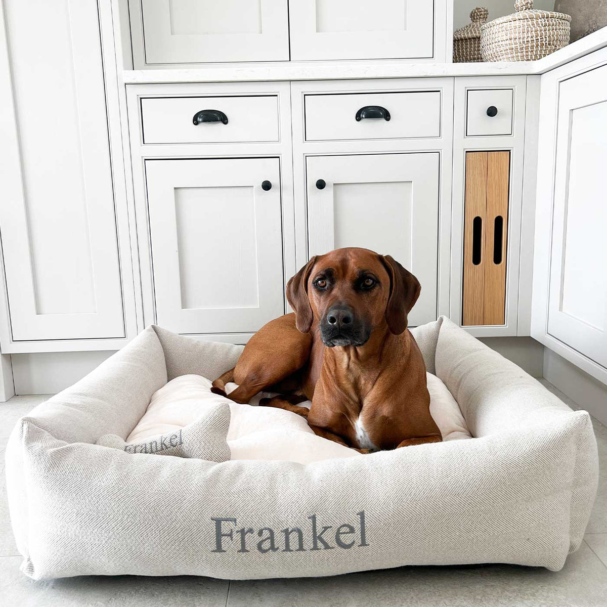 Box Bed For Dogs in Herringbone Tweed