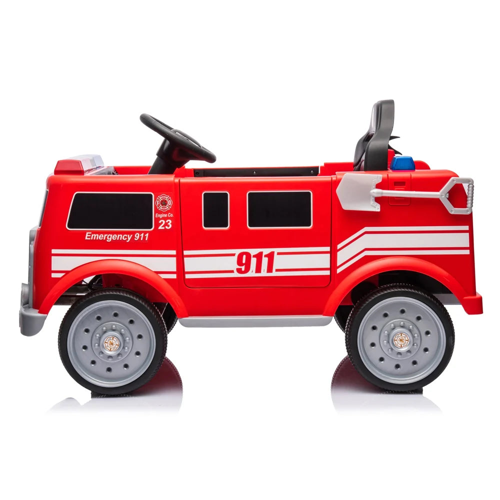 2026 12V Kids Fire Truck Electric Ride On One Seater with Leather Seat and RC