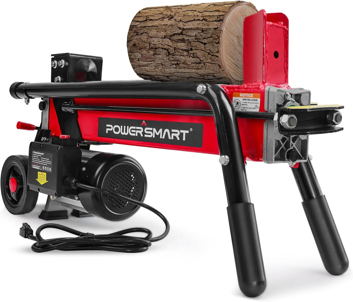 7-Ton Electric Log Splitter, 15 Amp, Horizontal Full-Beam Design with Steel Wedge