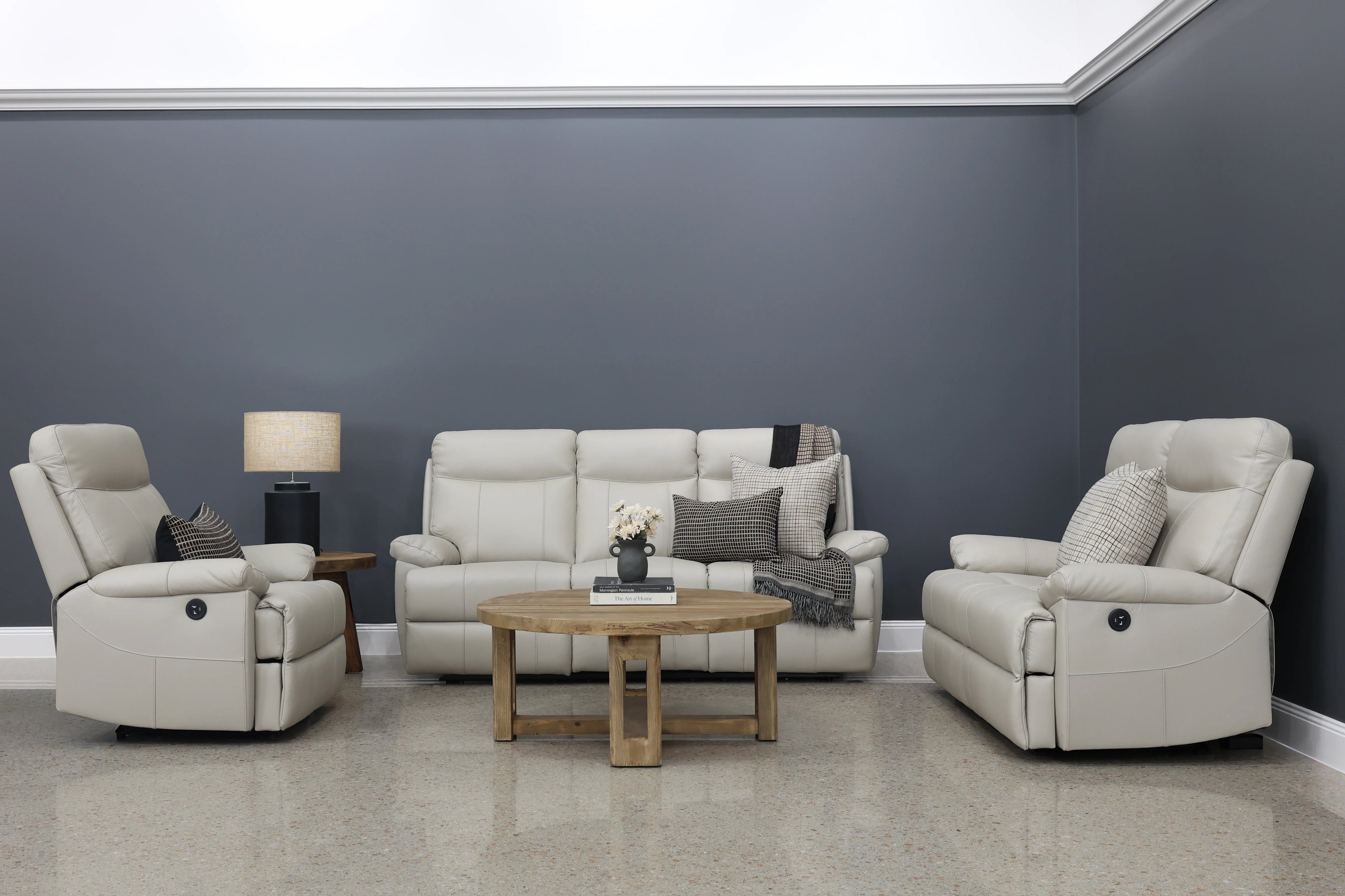 Seymour Electric Sofa Light Grey Leather