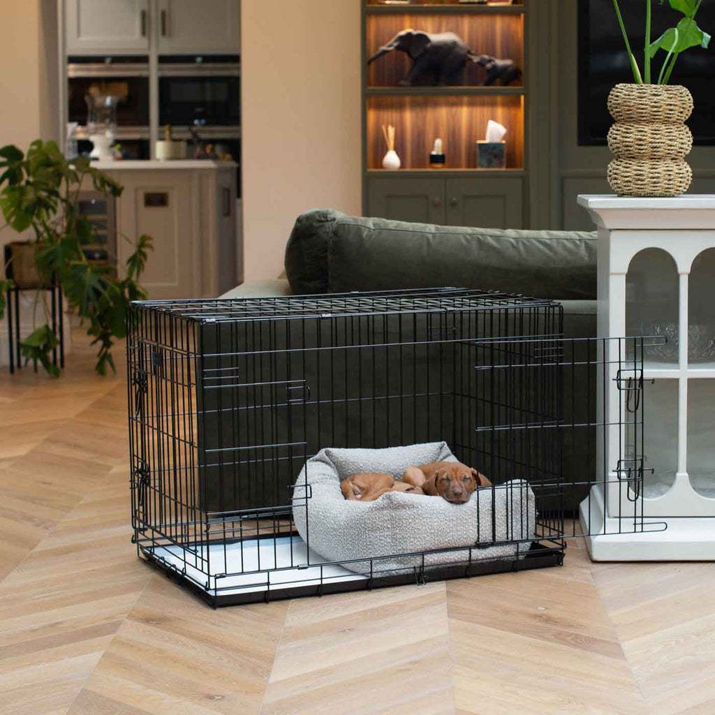 Cozy & Calming Puppy Cage Bed In Mink Bouclé