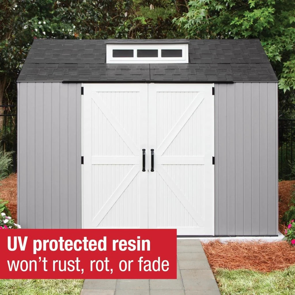 7 x 7 Ft Resin Outdoor Storage Shed with Floor, Weather Resistant, Gray