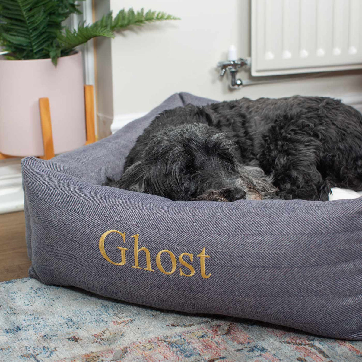Box Bed For Dogs in Herringbone Tweed