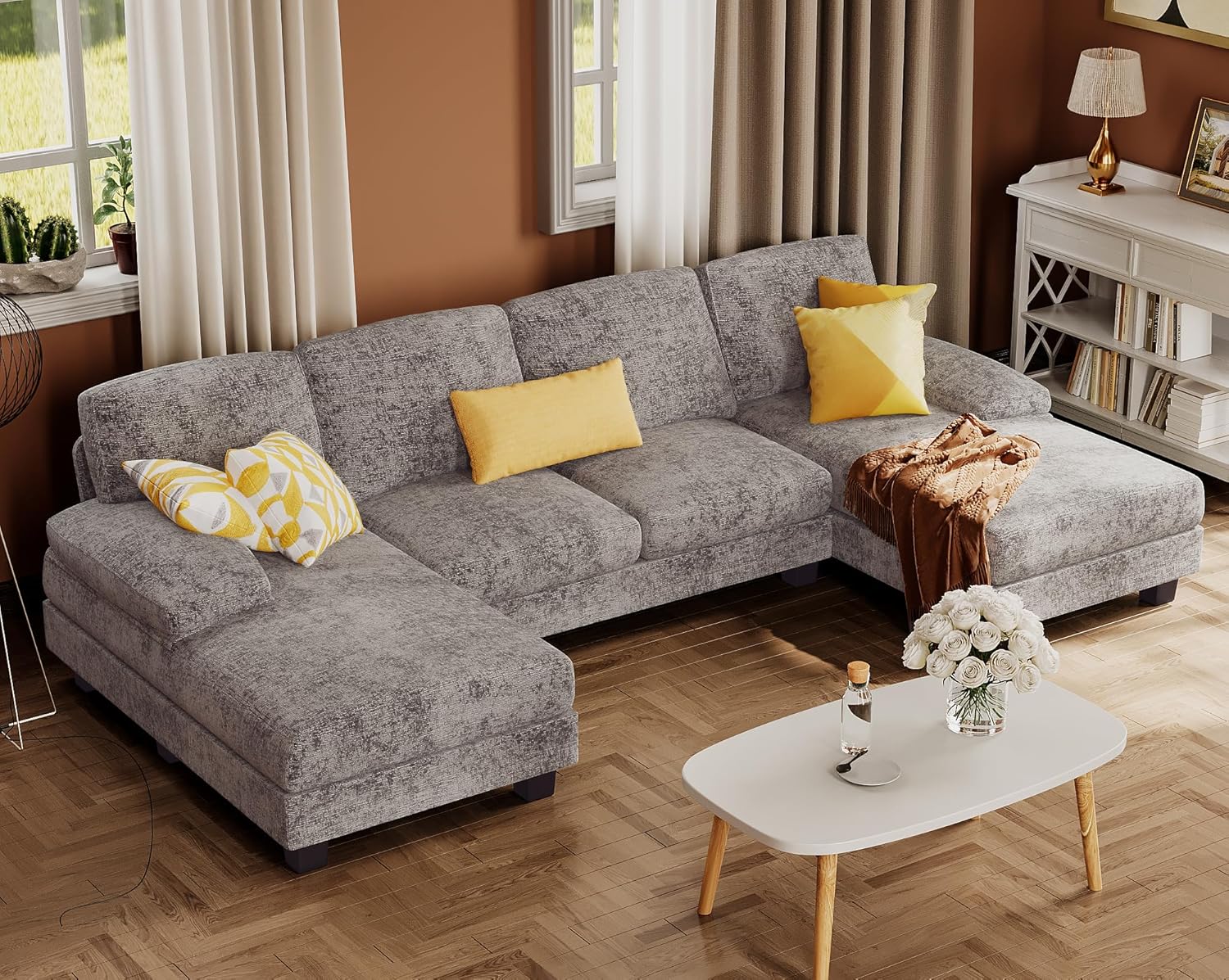 Sectional Couches for Living Room, Chenille, Grey