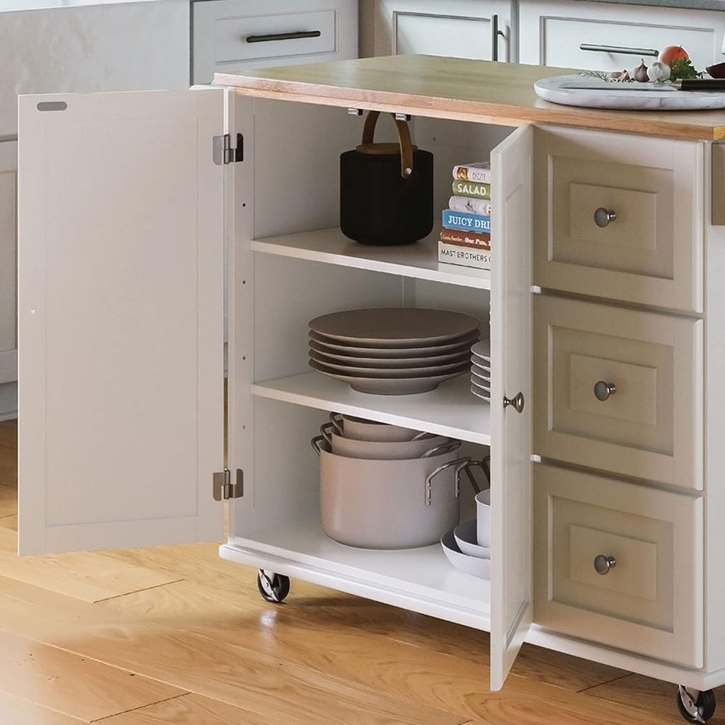 Mobile Kitchen Island Cart with Drop Leaf Breakfast Bar