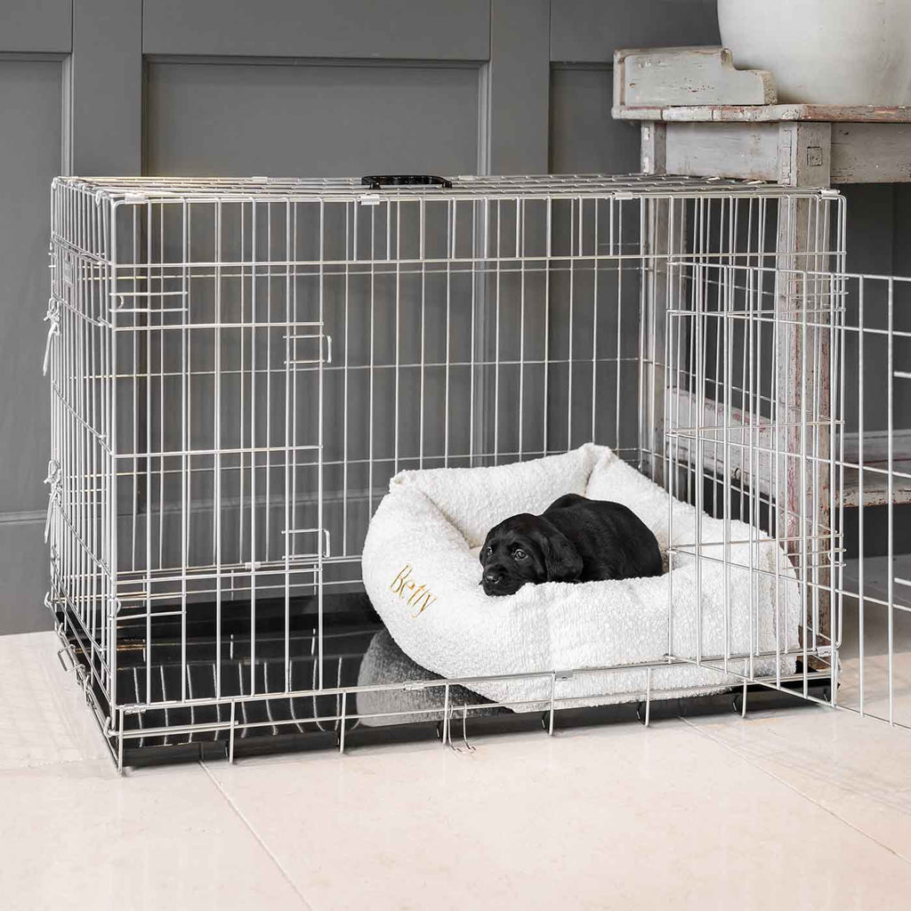 Cozy & Calming Puppy Cage Bed In Ivory Bouclé