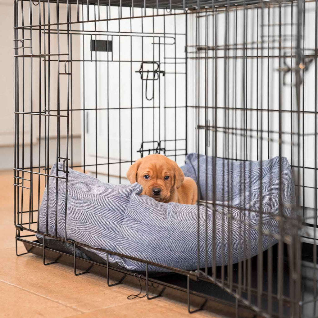 Cozy & Calming Puppy Cage Bed in Herringbone Tweed