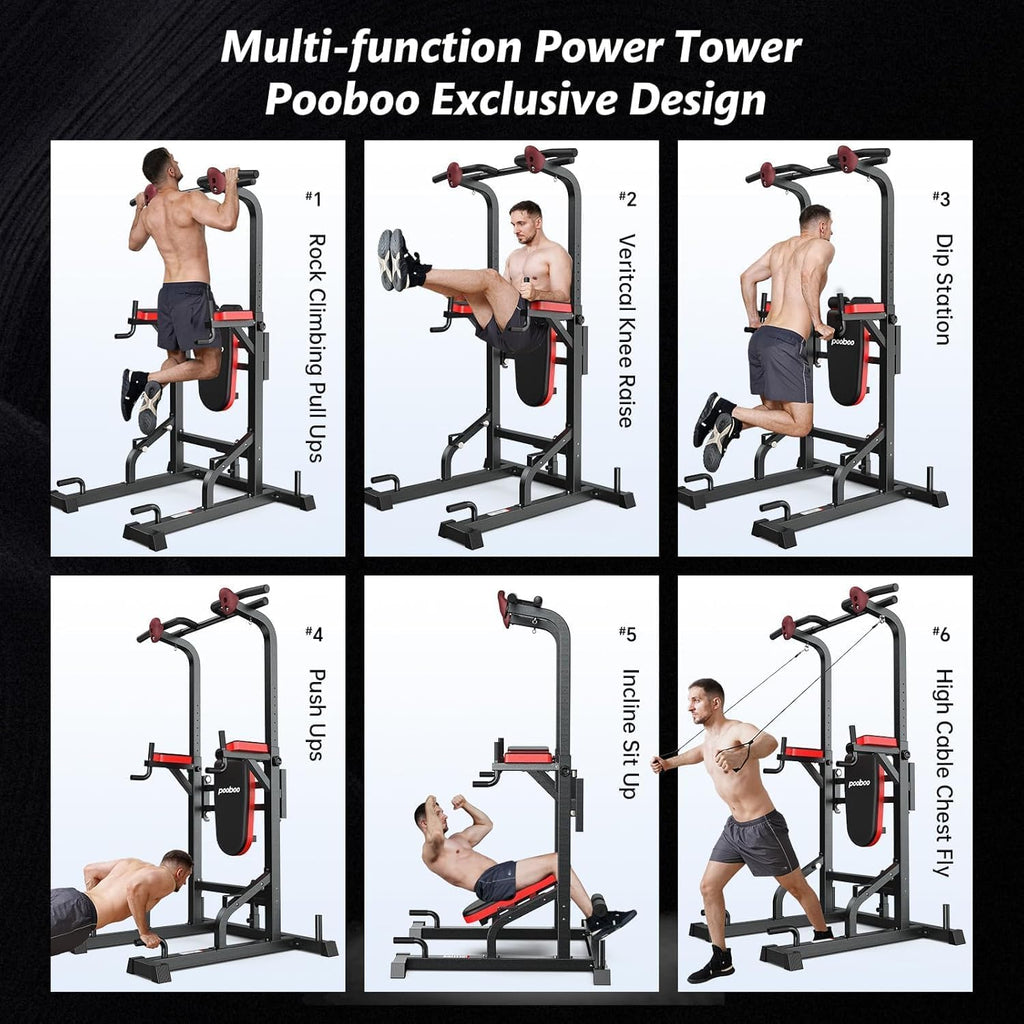 Adjustable Power Tower with Dip Station, Pull-Up Bar and Supine Board