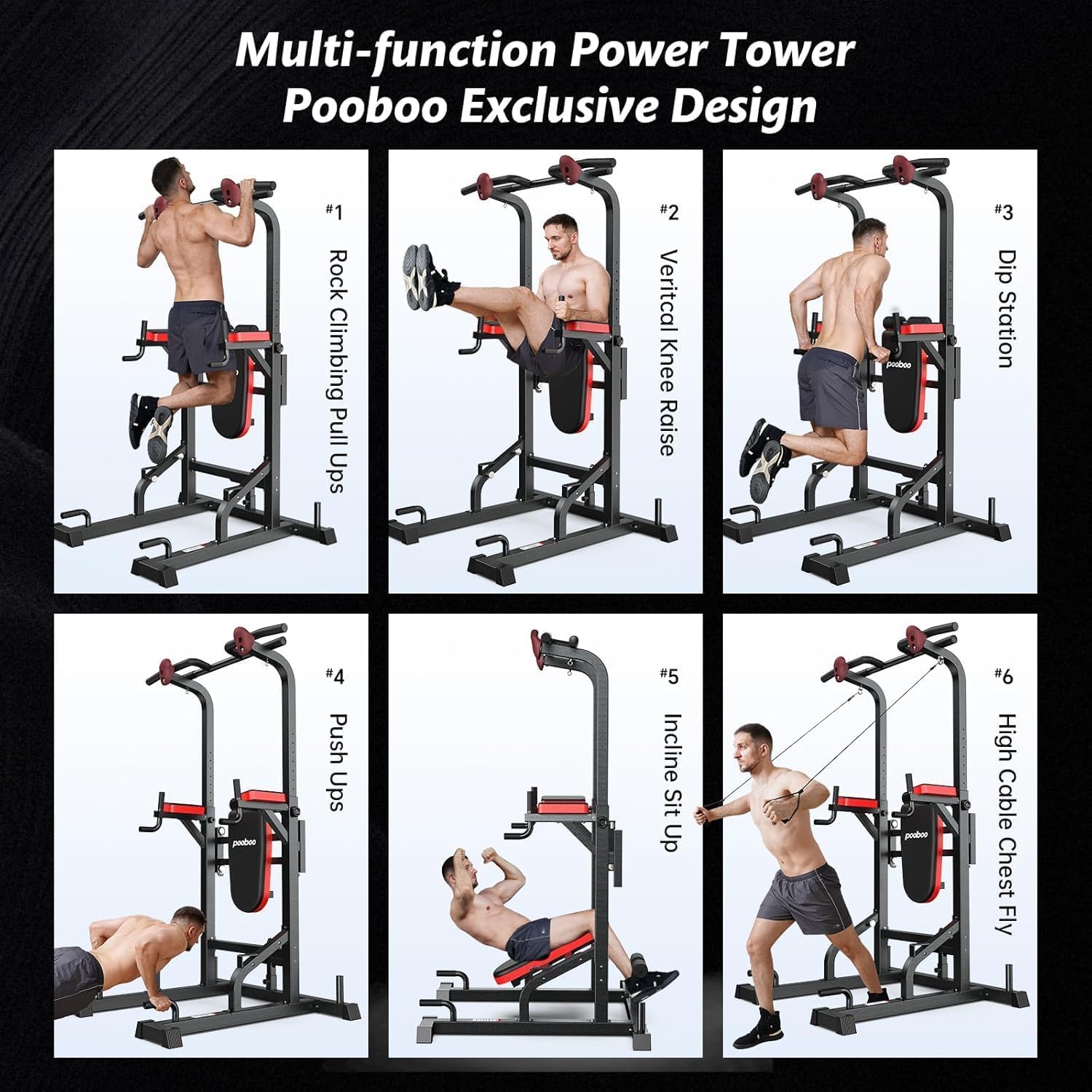 Adjustable Power Tower with Dip Station, Pull-Up Bar and Supine Board