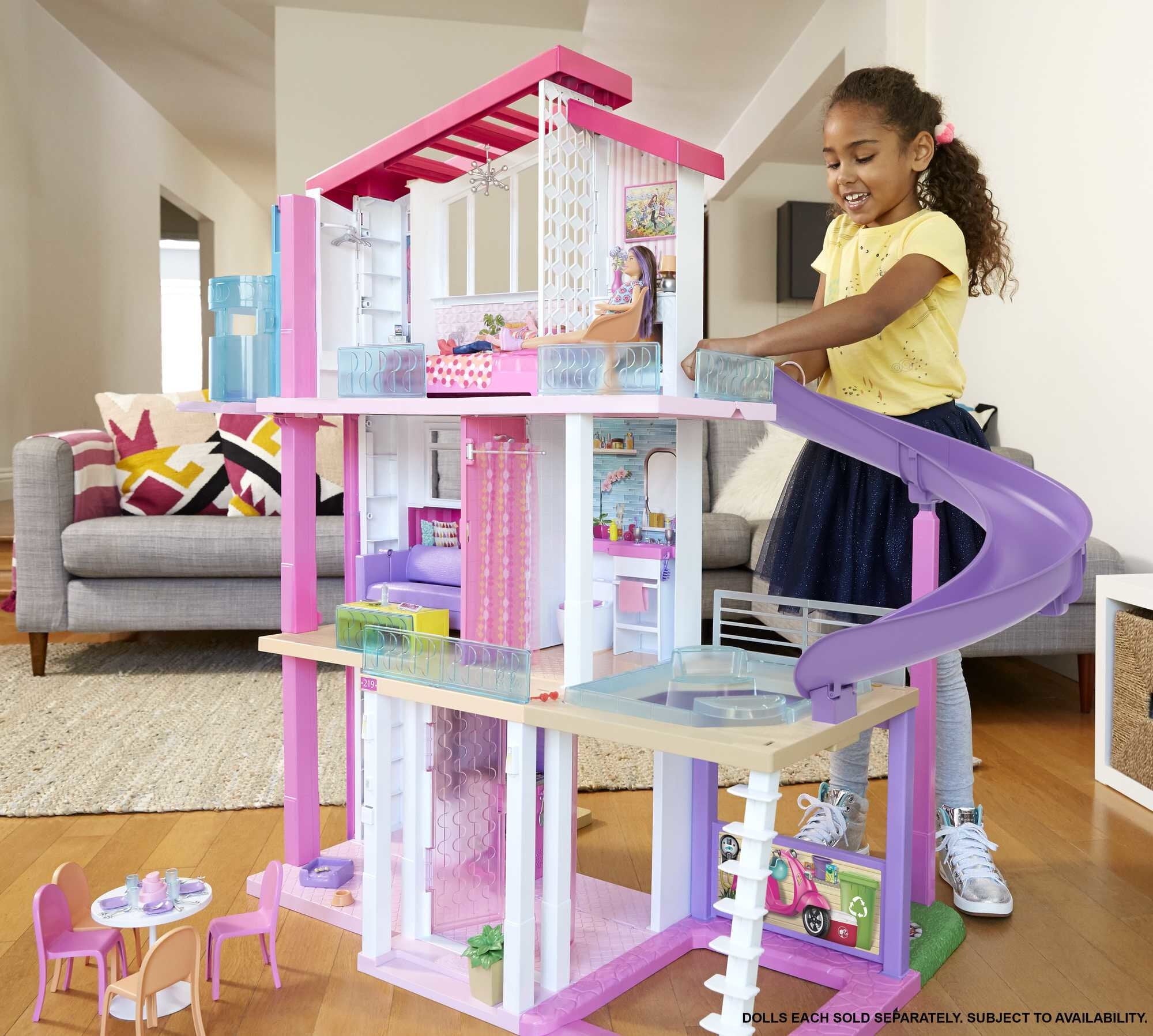 3-Story Dollhouse Playset with Elevator, Pool, Lights and 70+ Accessories