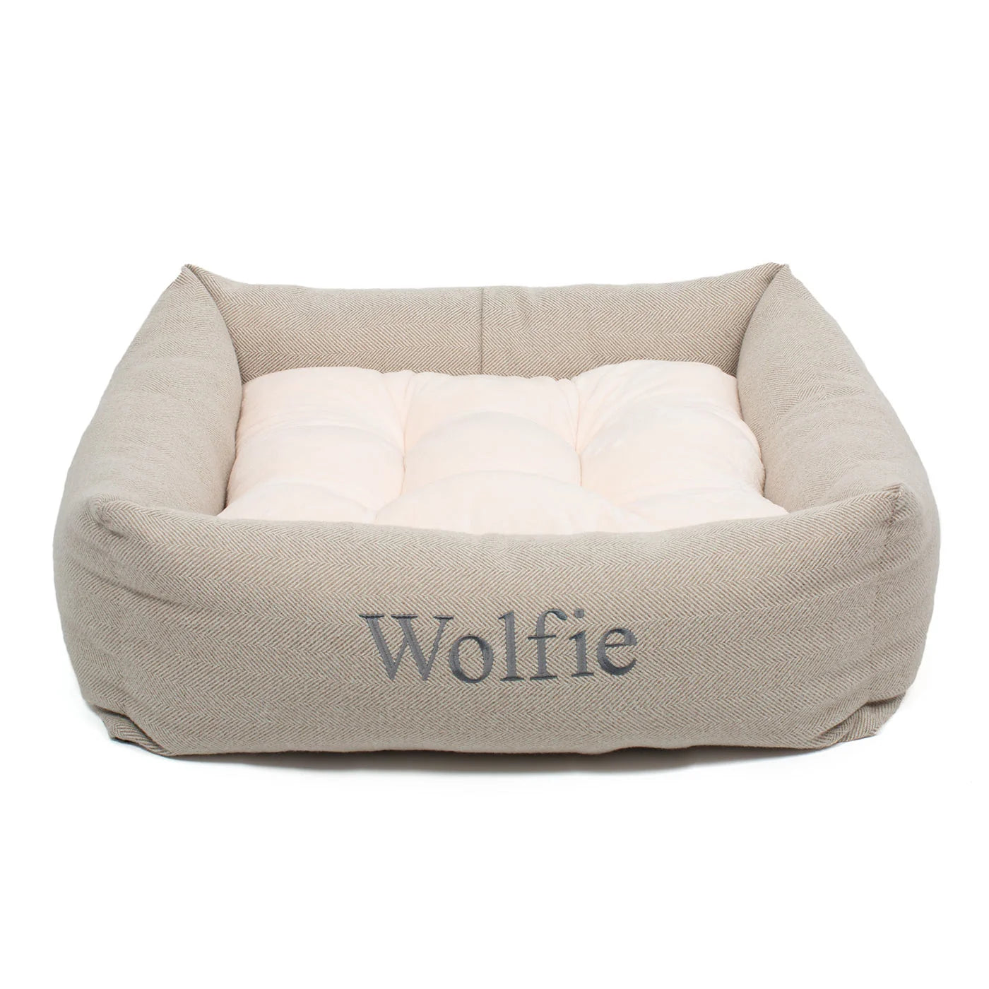 Box Bed For Dogs in Herringbone Tweed