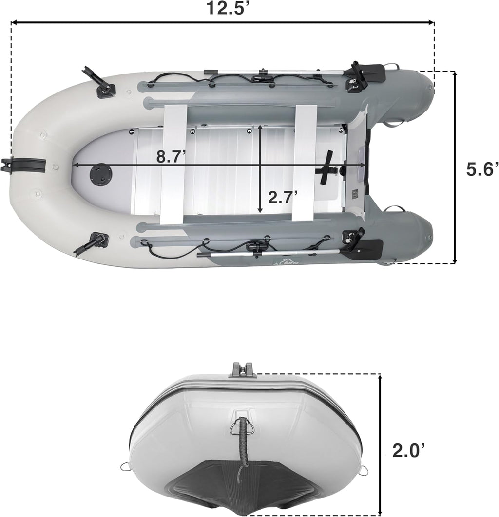 Multi-Person Inflatable Fishing Boat with Aluminum Floor, Oars and Rod Holders