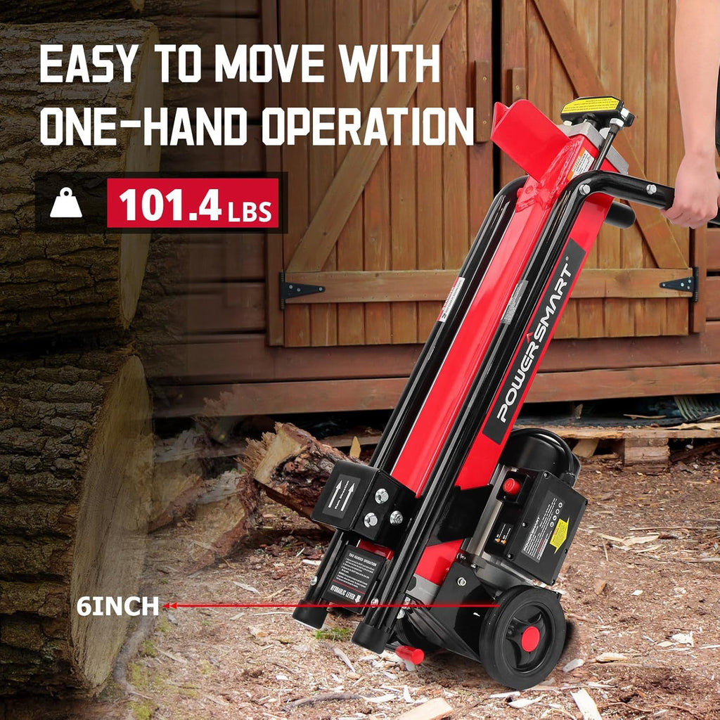 7-Ton Electric Log Splitter, 15 Amp, Horizontal Full-Beam Design with Steel Wedge