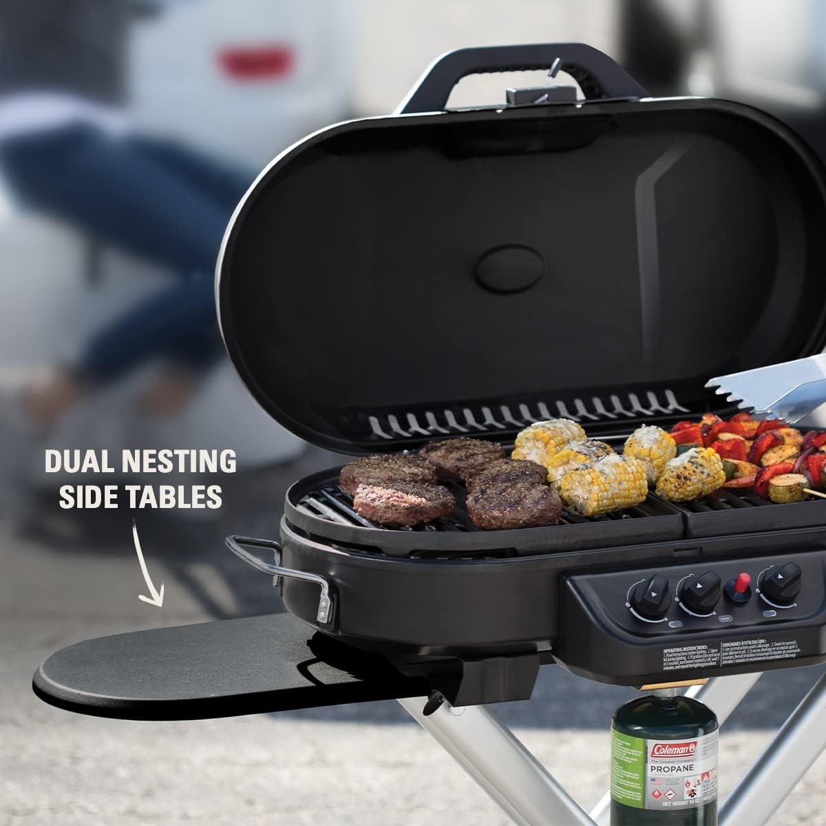 Portable Stand-Up Propane Grill with 3 Adjustable Burners, Push-Button Ignition and 20,000 BTU