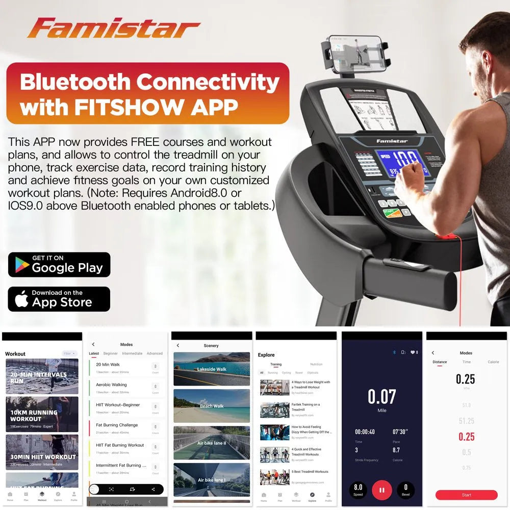 Folding Treadmill for Home with 15-Level Auto Incline, 300-Lb. Capacity and 10 MPH Speed