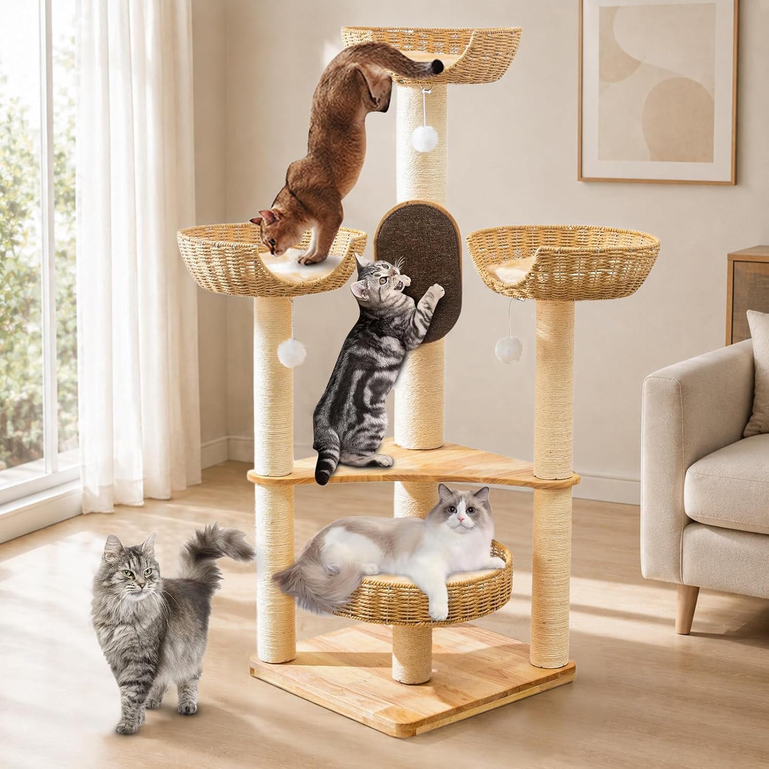 Modern Cat Tree for Large Cats, 51'' Multi-Level Cat Tower for Indoor Cats, Sturdy Design with 8 Sisal Scratching Posts 4 Cat Condos/Perches, Ideal for Multi-Cat Households & Easy Assembly