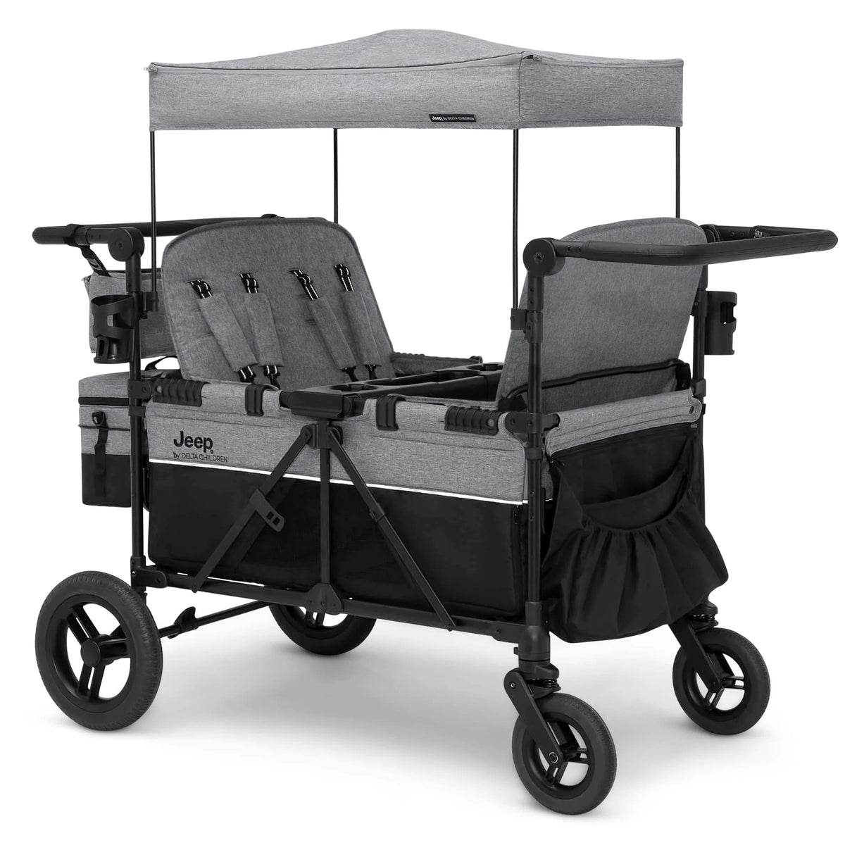 Convertible 4-Kid Wagon Stroller with 5 Seating Options, Canopy, Storage, Cooler & Safety Harnesses