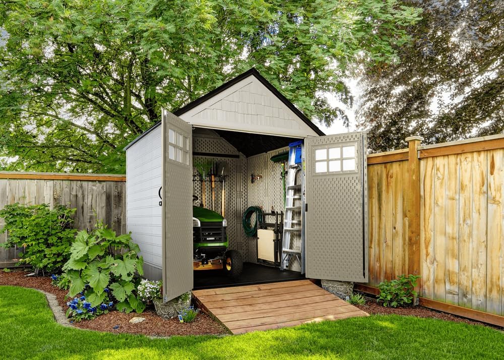 7 x 7 Ft Resin Outdoor Storage Shed with Floor, Weather Resistant, Gray