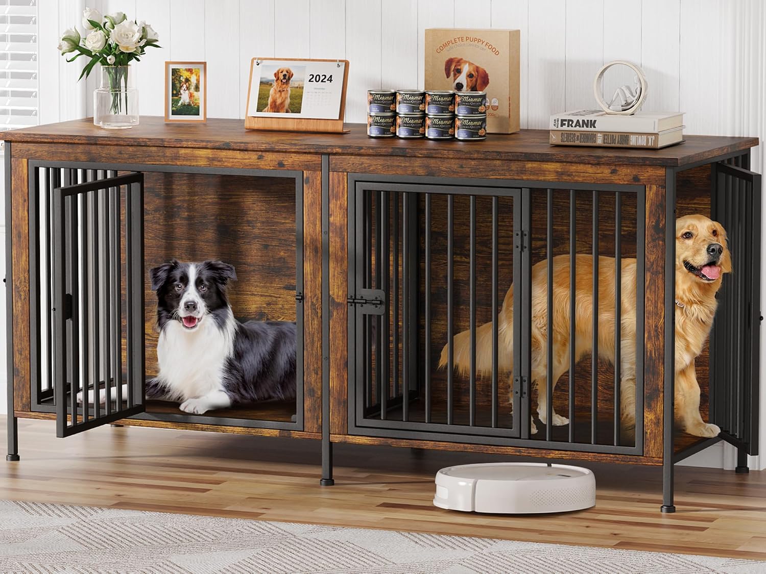 78.74" Dog Crate Furniture for 1 or 2 Dogs, 35 60 Pounds, Brown