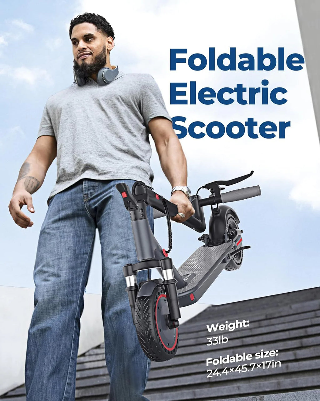 Electric Scooter with 350W/500W Motor, 8.5"/10" Solid Tires, 19/22 MPH, Up to 28-Mile Range