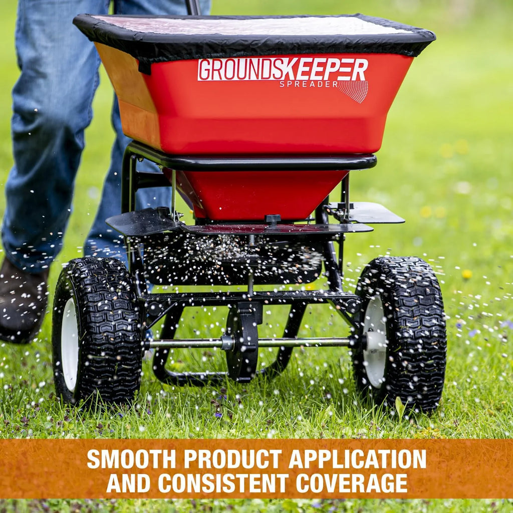 100-Lb. Walk-Behind Push Spreader for Salt, Ice Melt and Snow Melt with Grate and Cover