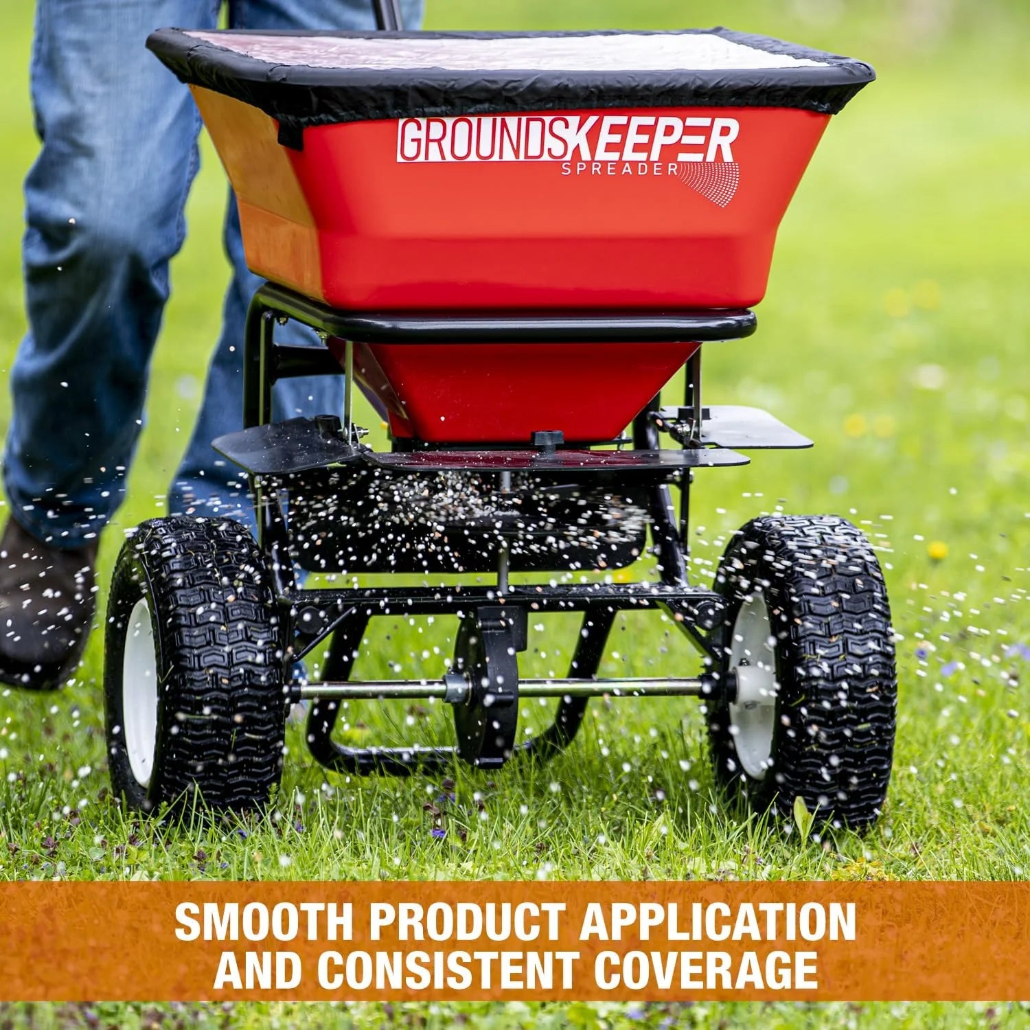 100-Lb. Walk-Behind Push Spreader for Salt, Ice Melt and Snow Melt with Grate and Cover