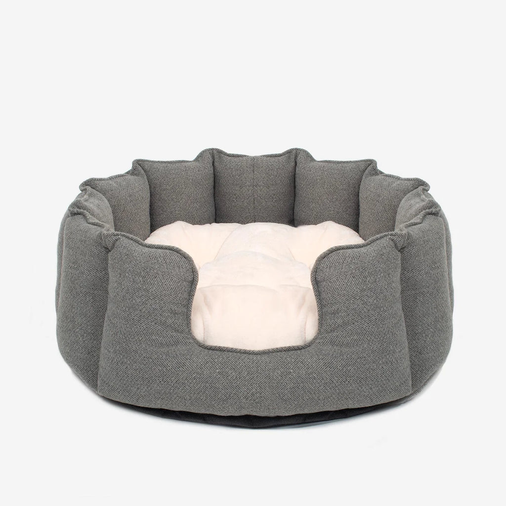 High Wall Bed For Dogs in Herringbone Tweed