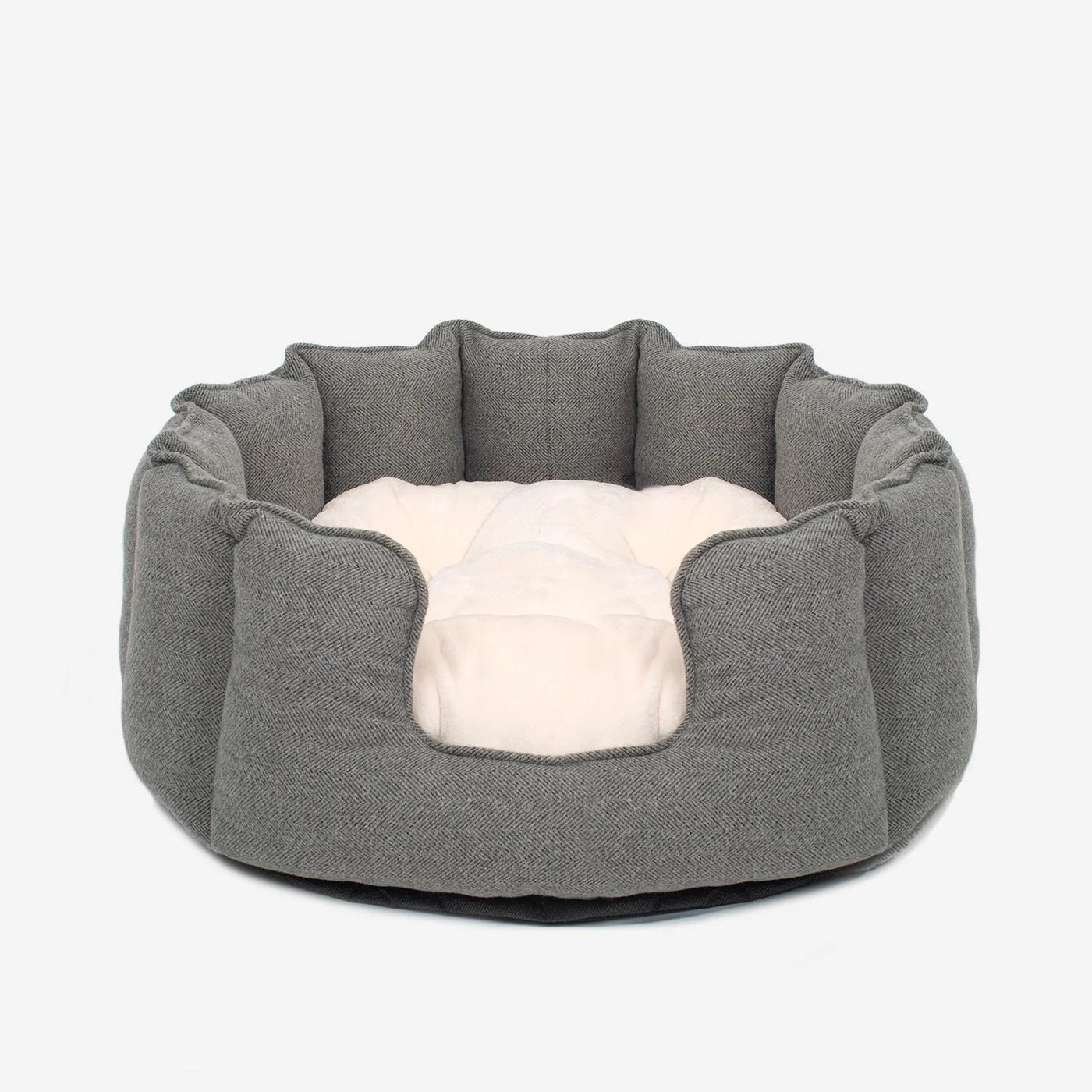 High Wall Bed For Dogs in Herringbone Tweed