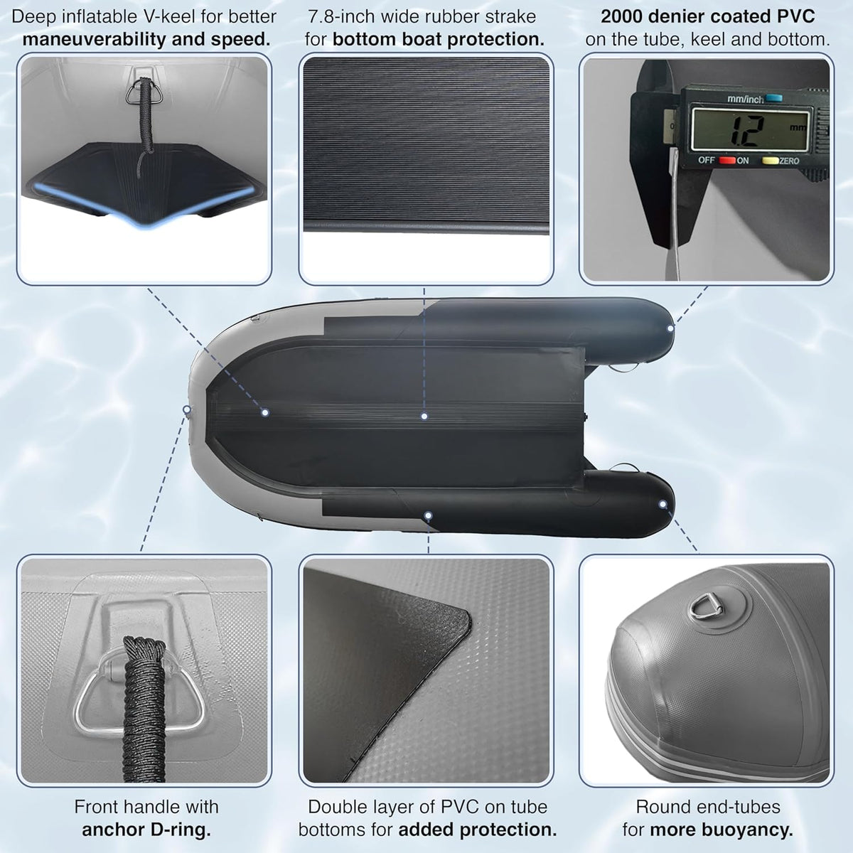 Multi-Person Inflatable Fishing Boat with Aluminum Floor, Oars and Rod Holders
