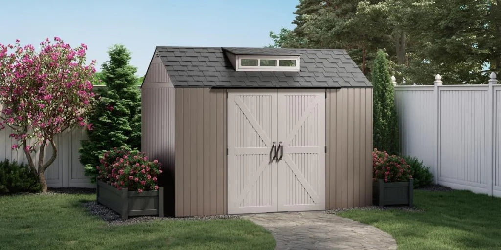 7 x 7 Ft Resin Outdoor Storage Shed with Floor, Weather Resistant, Gray