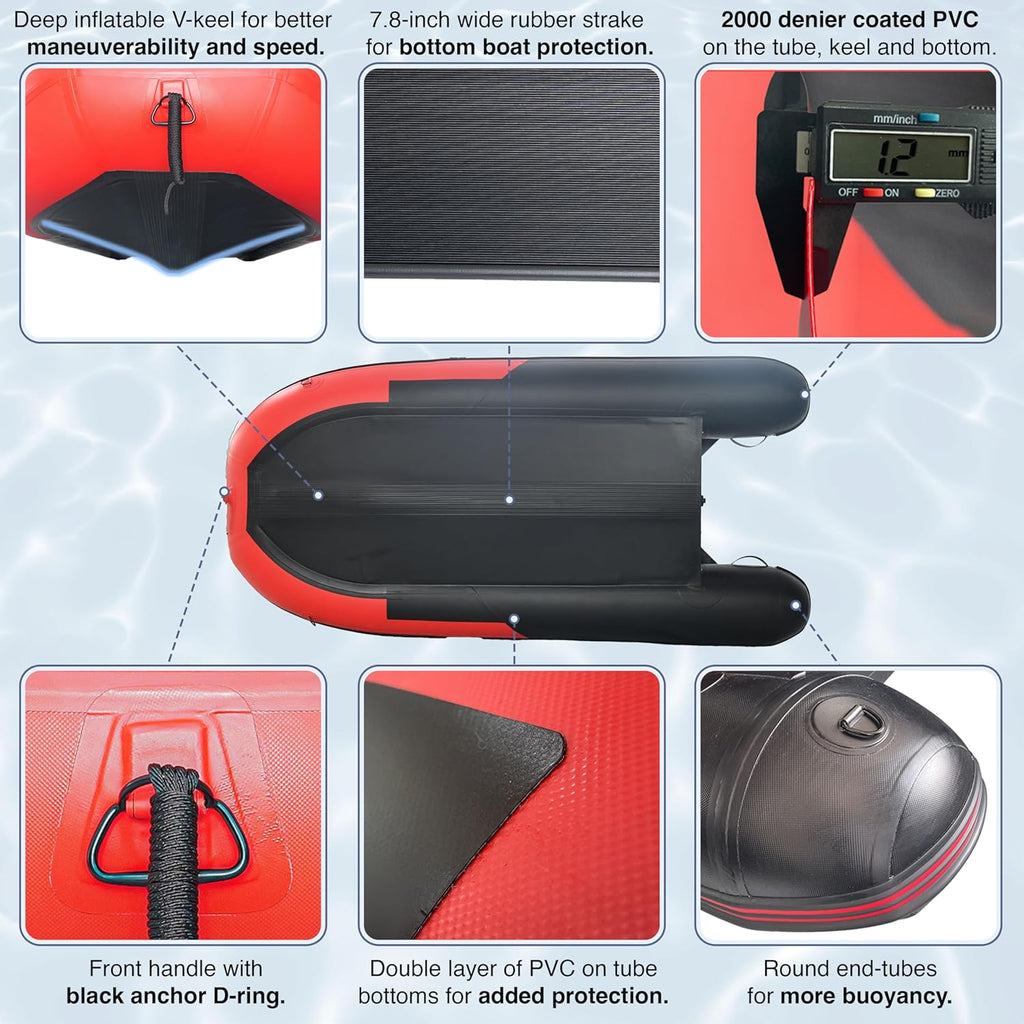Multi-Person Inflatable Fishing Boat with Aluminum Floor, Oars and Rod Holders