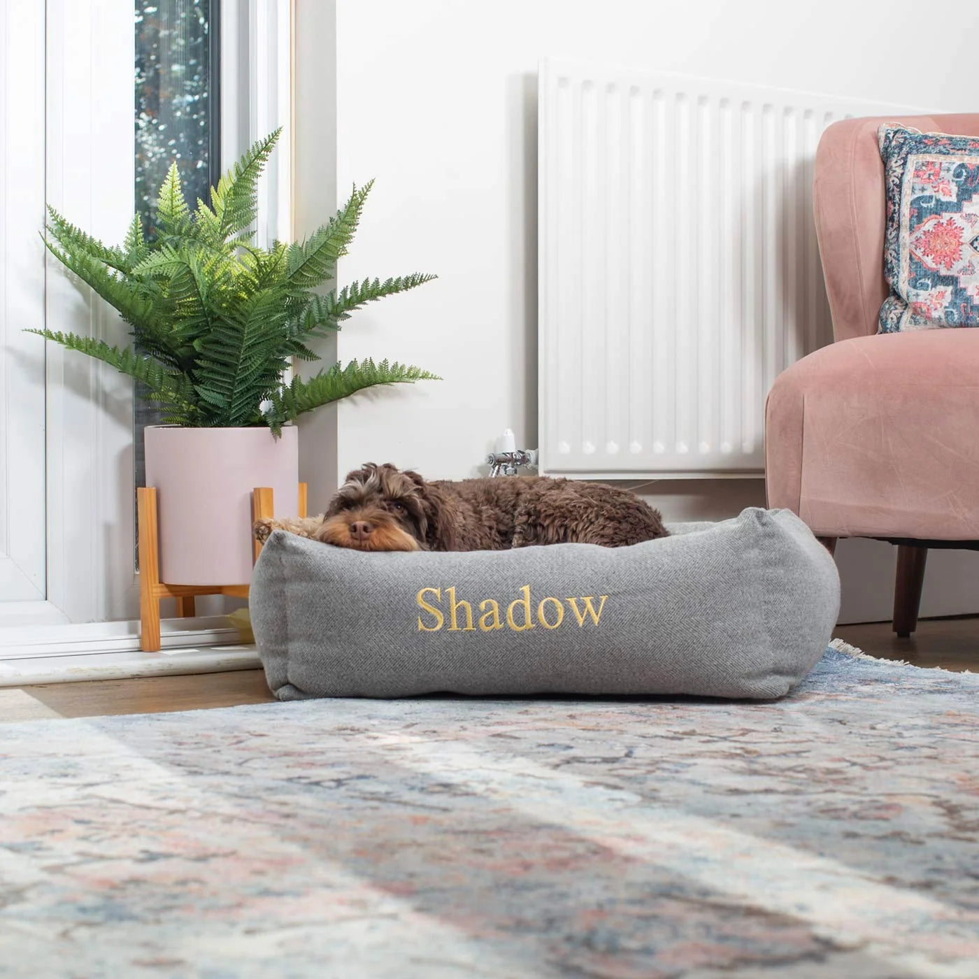 Box Bed For Dogs in Herringbone Tweed