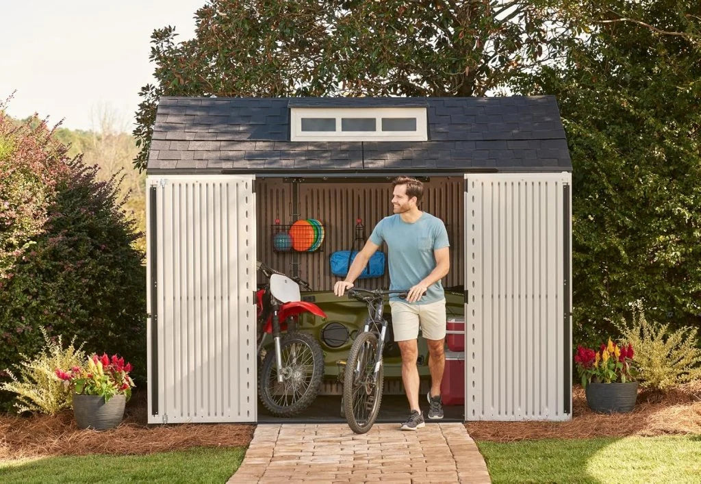 7 x 7 Ft Resin Outdoor Storage Shed with Floor, Weather Resistant, Gray