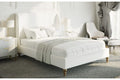 T2196W Off White Linen Platform Bed with Sloping Wingback Headboard