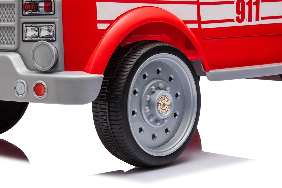2026 12V Kids Fire Truck Electric Ride On One Seater with Leather Seat and RC