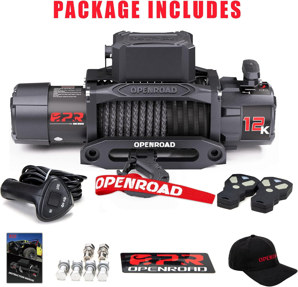 12,000 lb Heavy-Duty Electric Winch with Synthetic Rope and Wireless Remote, Off-Road Winch for Trucks and SUVs