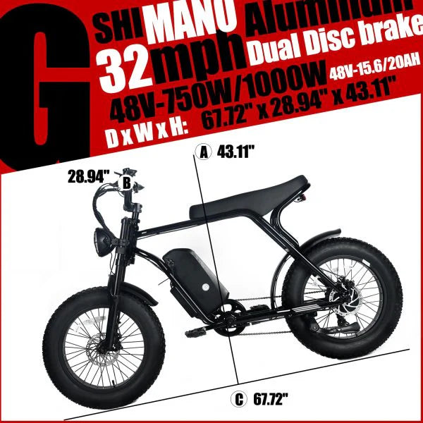 1000W Electric Mountain Bike for Adults with 20 x 4.0 Fat Tires, 48V 20Ah Removable Battery and 7-Speed