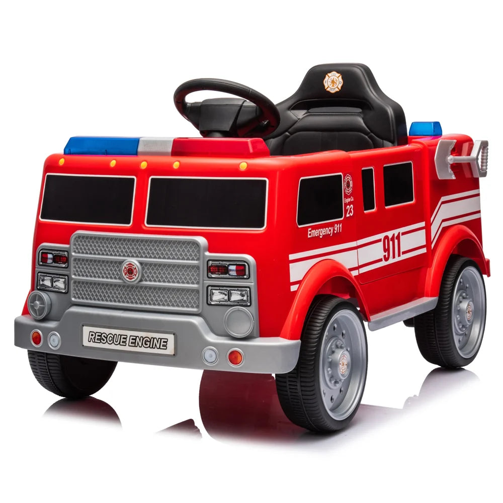 2026 12V Kids Fire Truck Electric Ride On One Seater with Leather Seat and RC