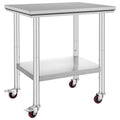 KFFKFF Stainless Steel Work Table with Wheels 24 x 30 Prep Table with casters Heavy Duty Work Table for Commercial Kitchen Restaurant Business (24 x