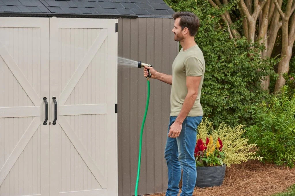 7 x 7 Ft Resin Outdoor Storage Shed with Floor, Weather Resistant, Gray
