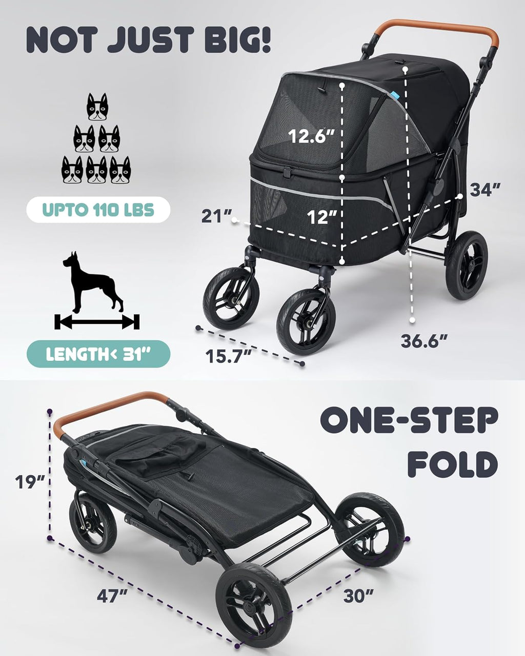 Pet Stroller for Large Dogs up to 110lbs, Large Pet Stroller