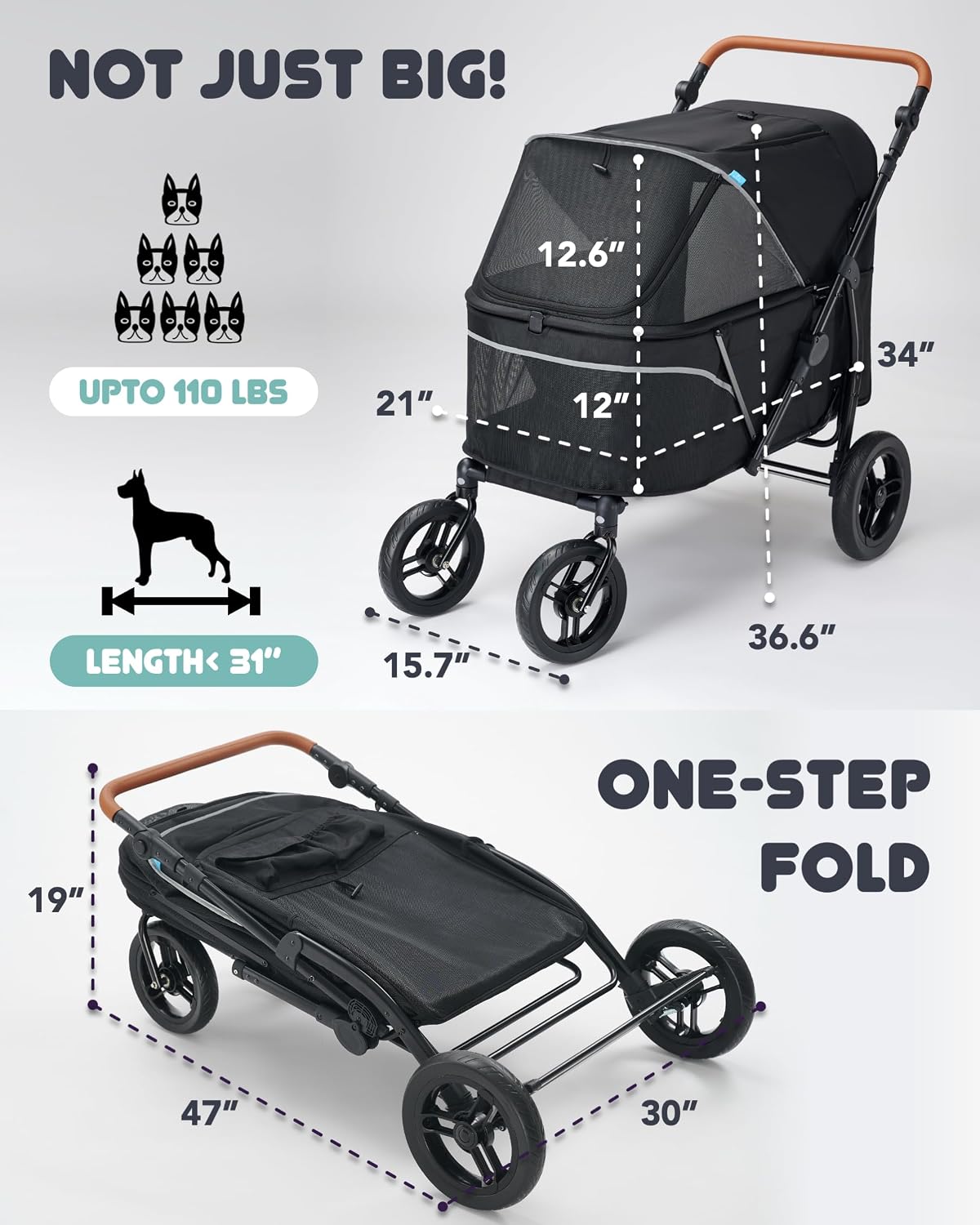 Pet Stroller for Large Dogs up to 110lbs, Large Pet Stroller