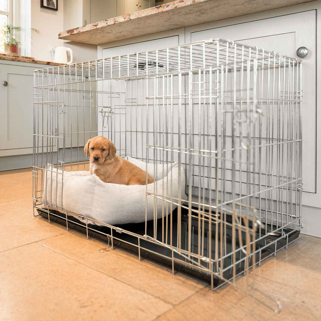 Cozy & Calming Puppy Cage Bed in Herringbone Tweed