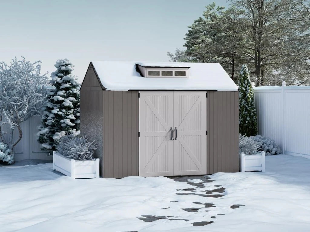 7 x 7 Ft Resin Outdoor Storage Shed with Floor, Weather Resistant, Gray