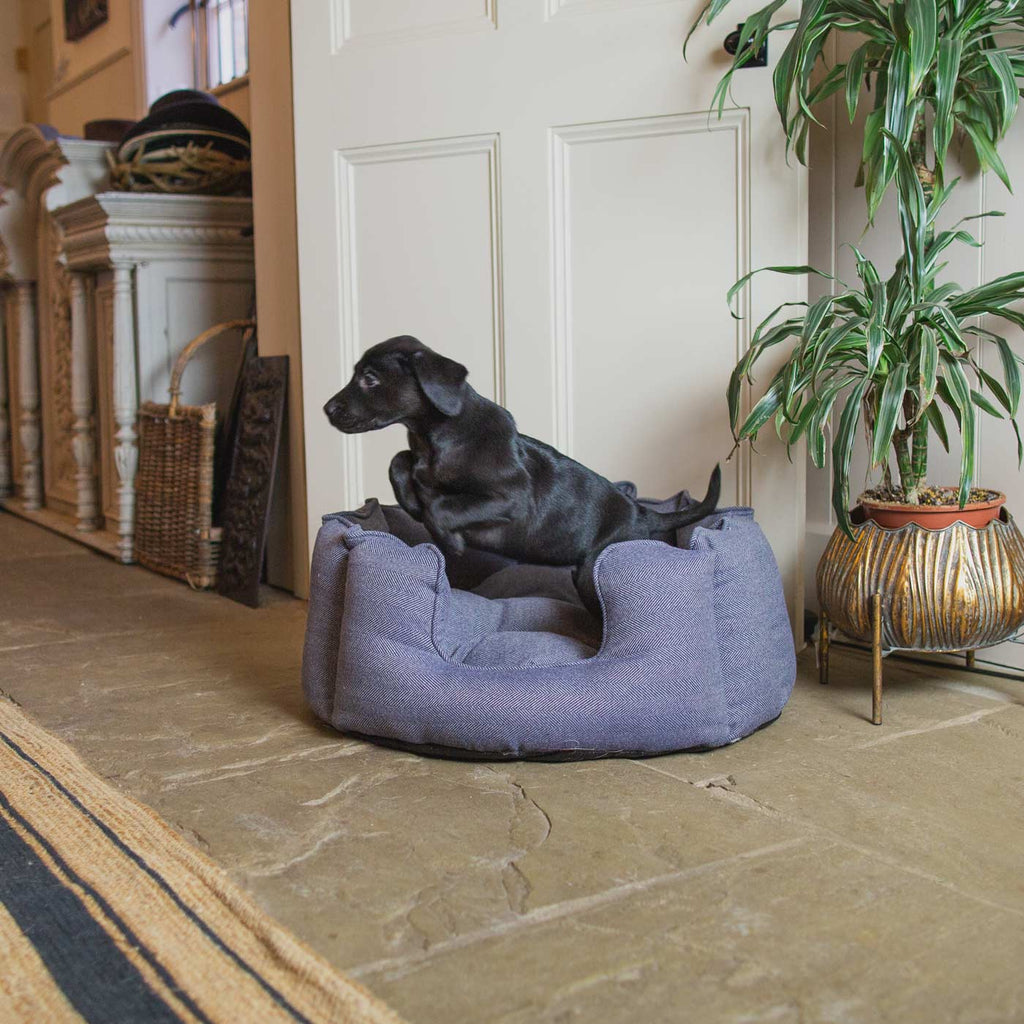 High Wall Bed For Dogs in Herringbone Tweed