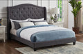 T2173 Upholstered Wingback Platform Bed Grey Linen or Charcoal Velvet